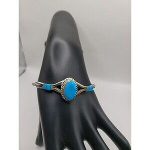Vintage Mexico 925 Sterling Silver Blue Stone Bracelet Southwestern Style
